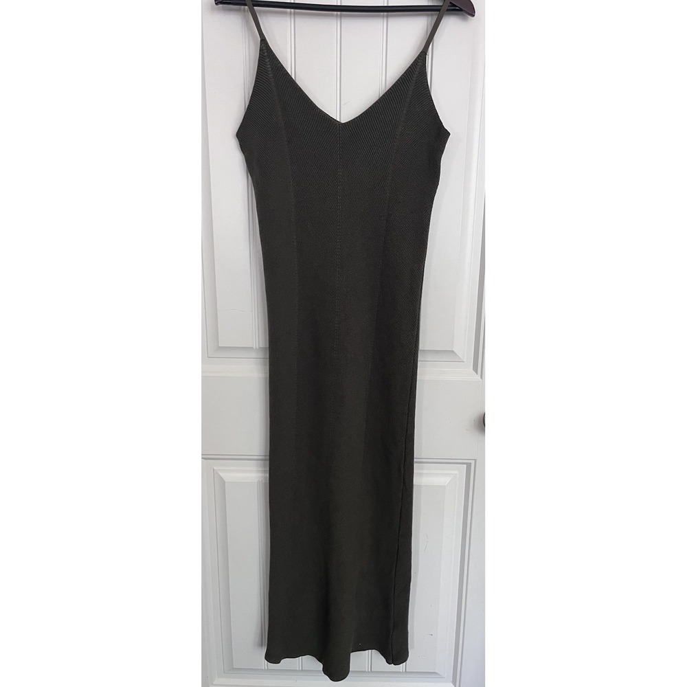Freshman 1996 Womens Large Ribbed Knit Maxi Dress Olive Green Long Slinky 440‎